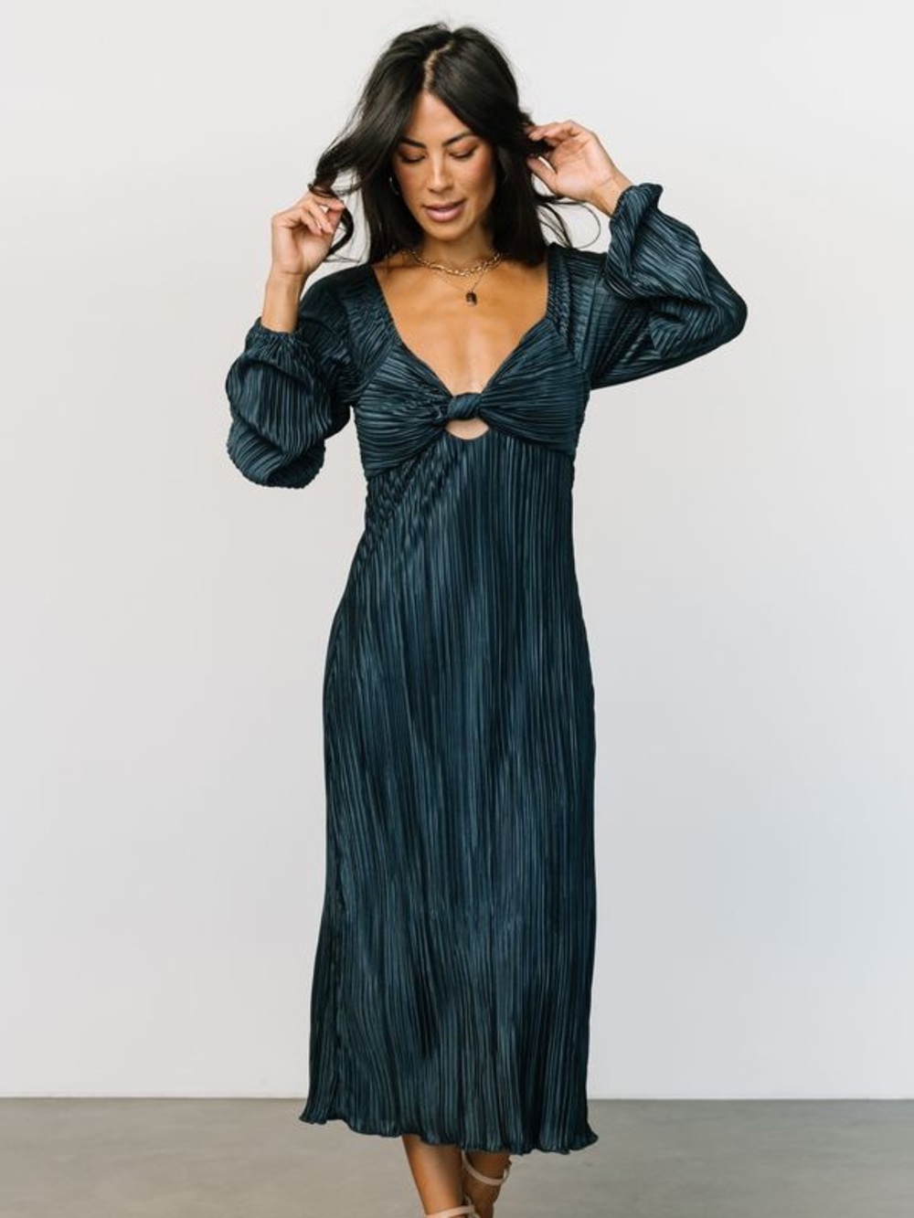 Baltic Born Amani Pleated Teal Midi Dress with Front Knot